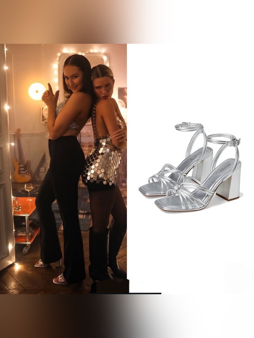 NIB Michael Kors Metallic Silver Strappy Block Heels - Picture 7 of 7